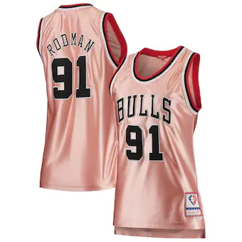 womens mitchell and ness dennis rodman pink chicago bulls 7-328